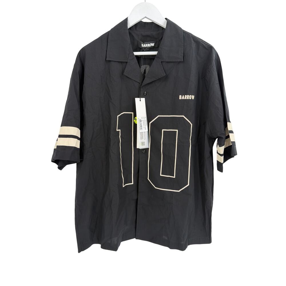 Barrow Unisex Nero Black Popeline Striped Cotton Shirt Size XL - Picture 4 of 10
